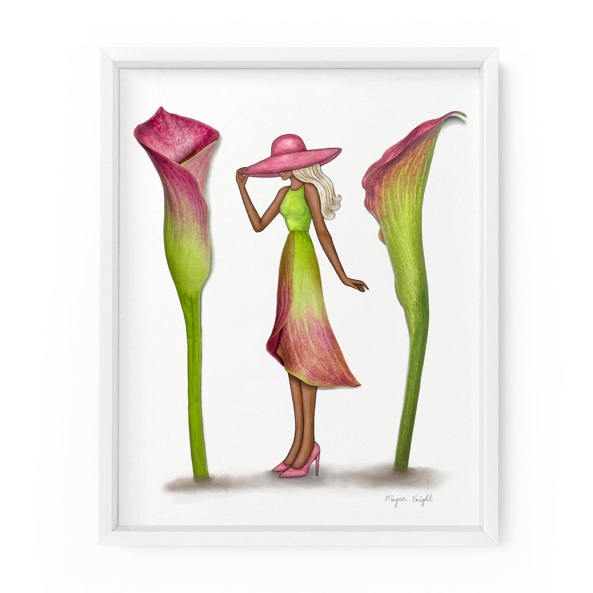 Fashion illustration created using real calla lily flowers and watercolors.