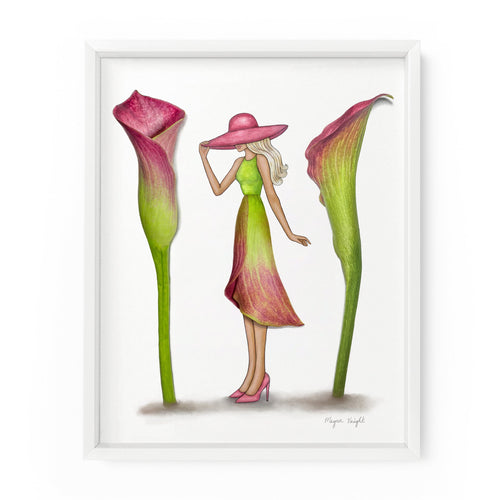 Fashion illustration created using real calla lily flowers and watercolors.