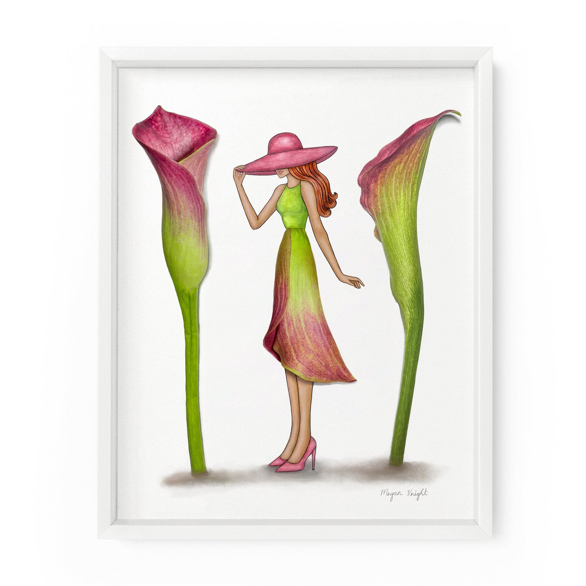Fashion illustration created using real calla lily flowers and watercolors.