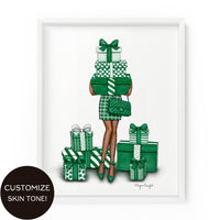 Gifts Galore Gal (Green) | Fashion Illustration Art Print