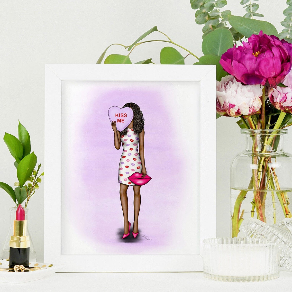 Kiss Me Candy Heart Gal | Fashion Illustration Art Print