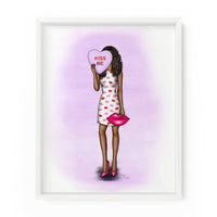Kiss Me Candy Heart Gal | Fashion Illustration Art Print