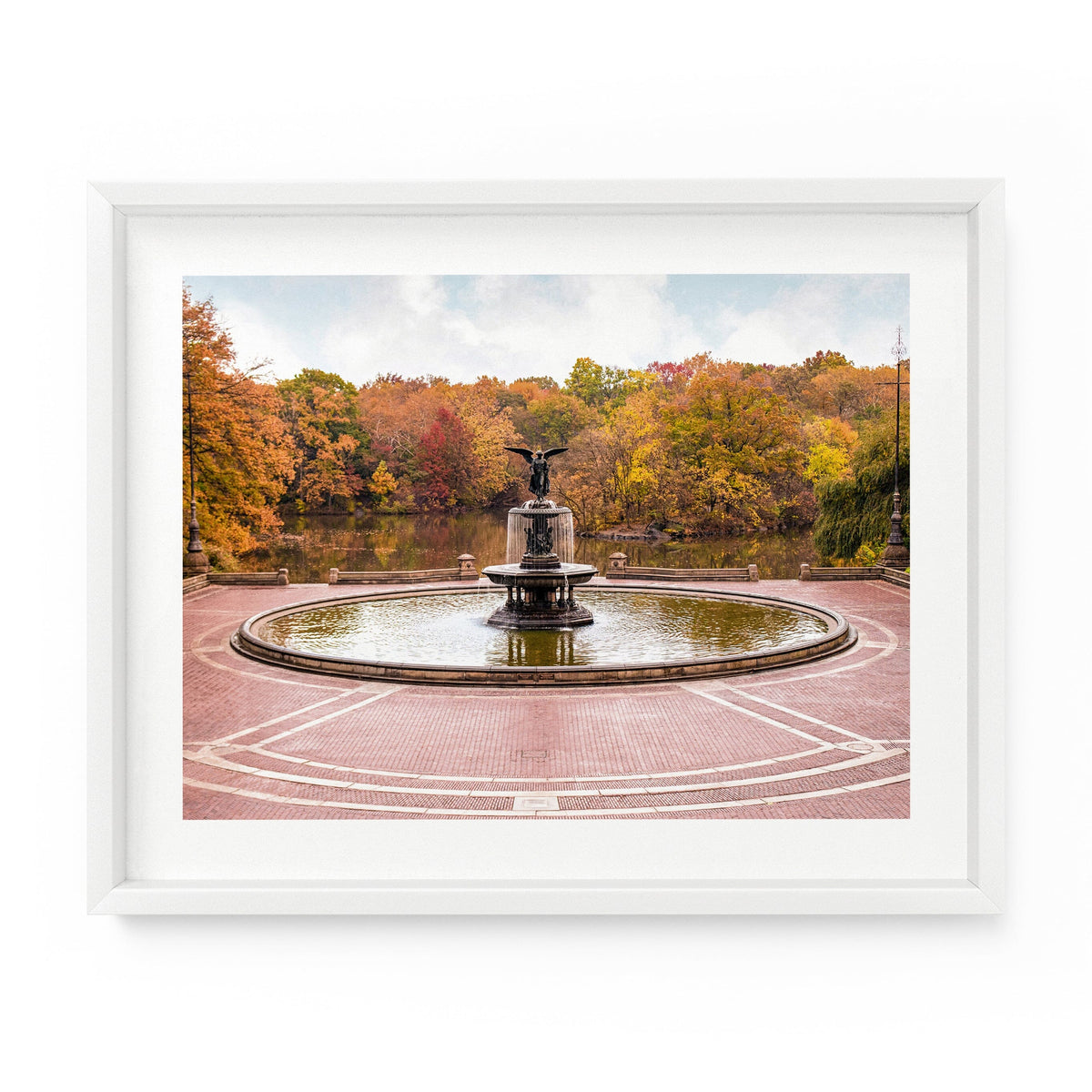 NYC Art Photography Print. Fall foliage surrounds Bethesda Fountain during autumn in Central Park