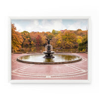 NYC Art Photography Print. Fall foliage surrounds Bethesda Fountain during autumn in Central Park