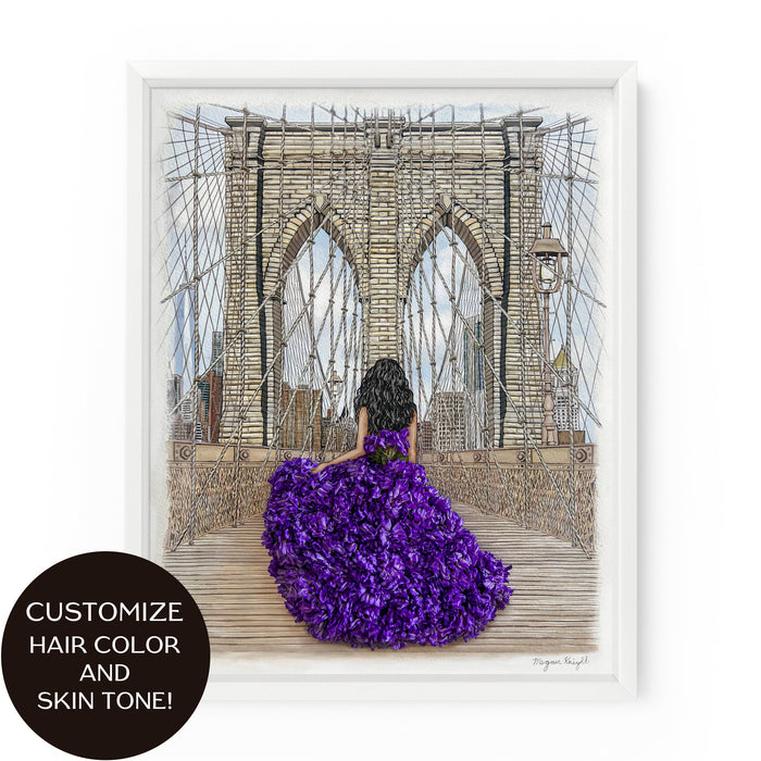 Brooklyn Bridge Floral Gal | Fashion Illustration Art Print