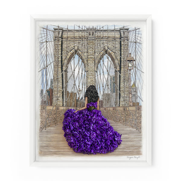 Brooklyn Bridge Floral Gal | Fashion Illustration Art Print