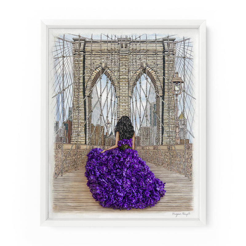 Brooklyn Bridge Floral Gal | Fashion Illustration Art Print