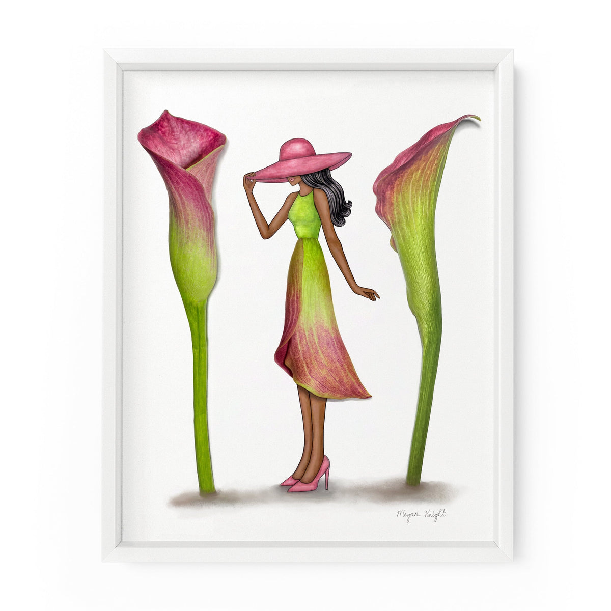 Fashion illustration created using real calla lily flowers and watercolors. 