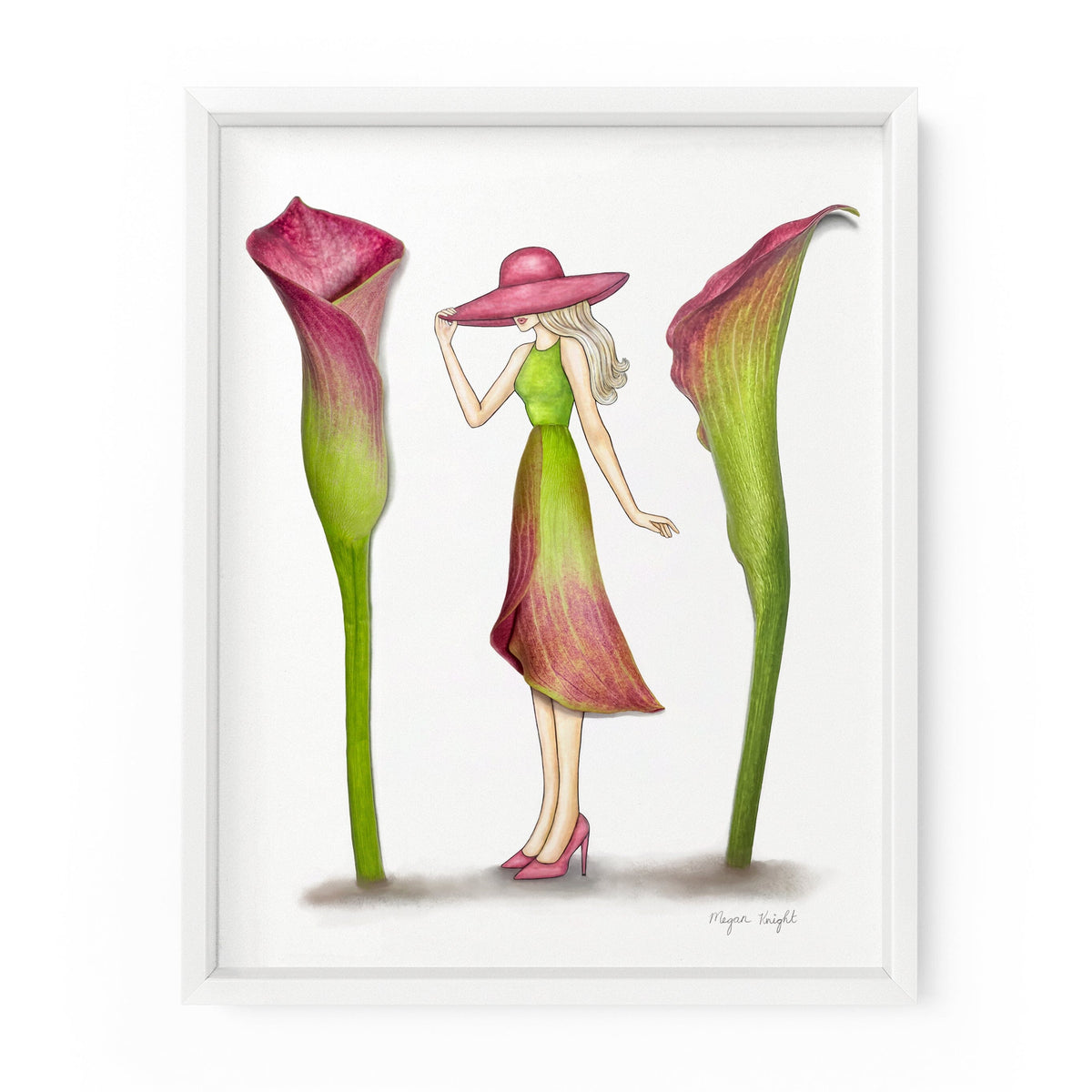 Fashion illustration created using real calla lily flowers and watercolors. 