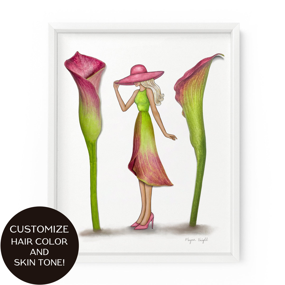 Fashion illustration created using real calla lily flowers and watercolors. 