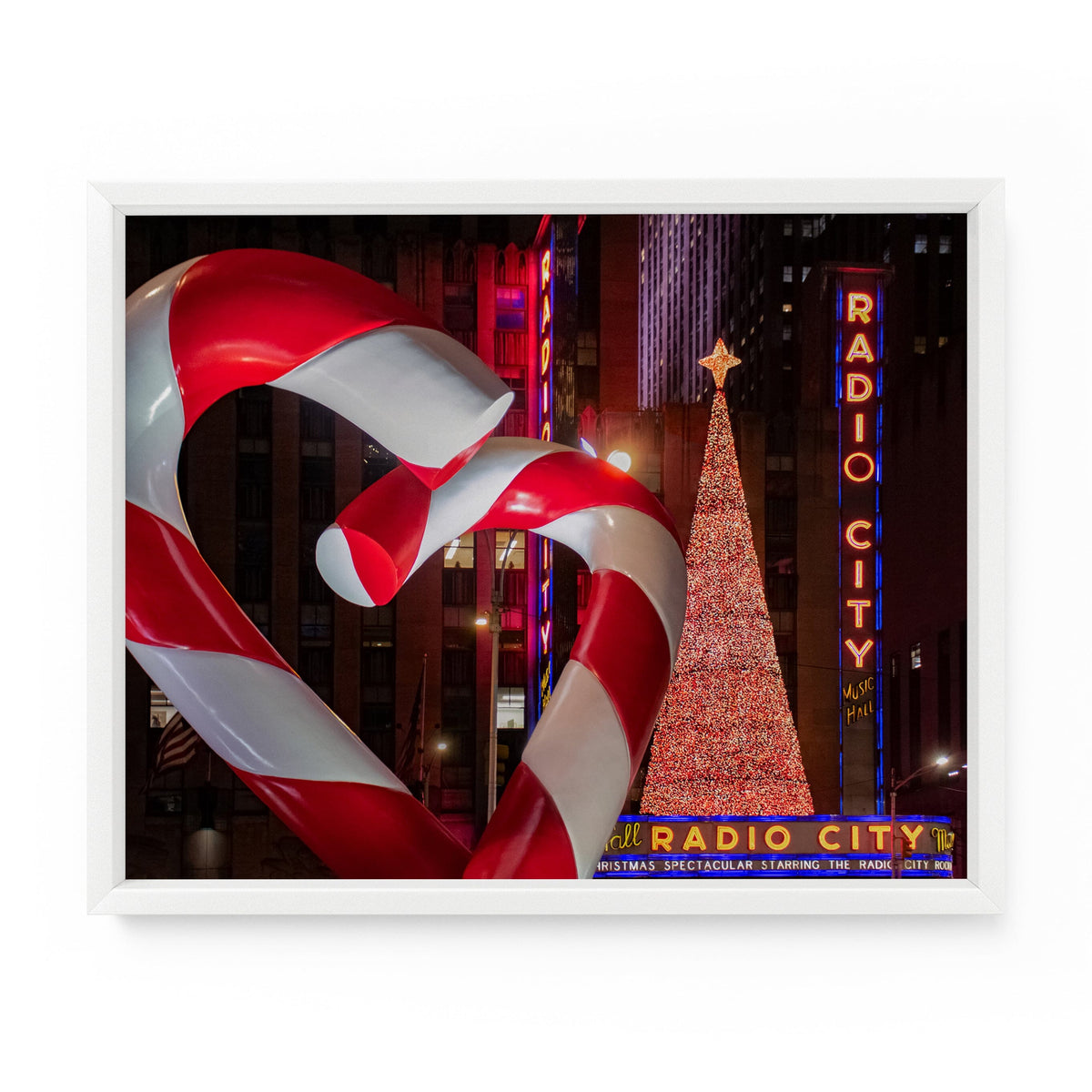 Giant candy canes at Radio City Music Hall during Christmas in New York. NYC Art Photography Print.