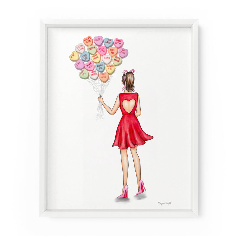 Candy Heart Balloon Gal | Fashion Illustration Art Print