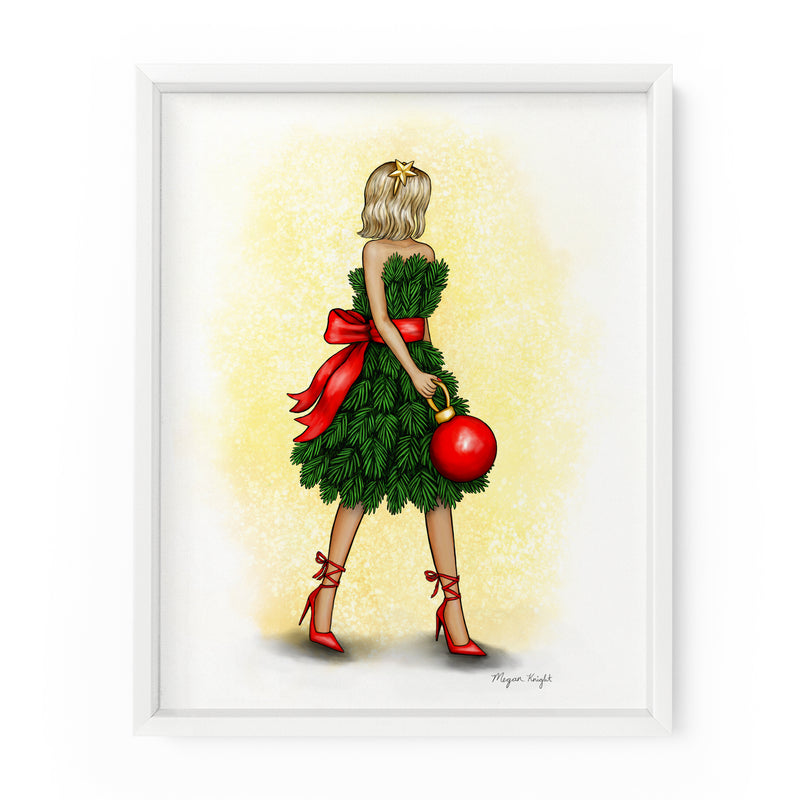 Christmas Tree Dress Gal | Fashion Illustration Art Print