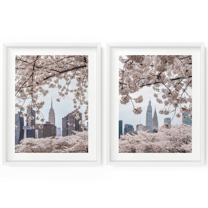 New York City Skyline Cherry Blossoms (Set of 2) | Fine Art Photography Print