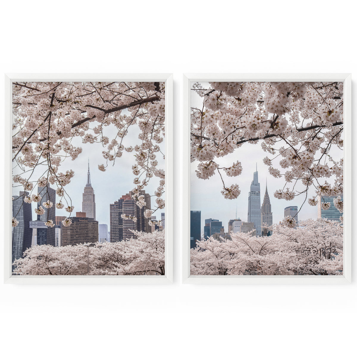 New York City Skyline Cherry Blossoms (Set of 2) | Fine Art Photography Print
