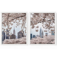 New York City Skyline Cherry Blossoms (Set of 2) | Fine Art Photography Print