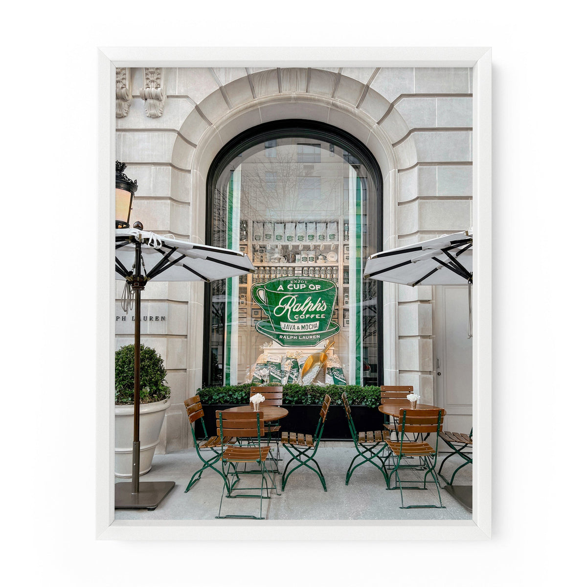 Chic outdoor seating at Ralph's Coffee on the Upper East Side in New York City. NYC Art Photo Print