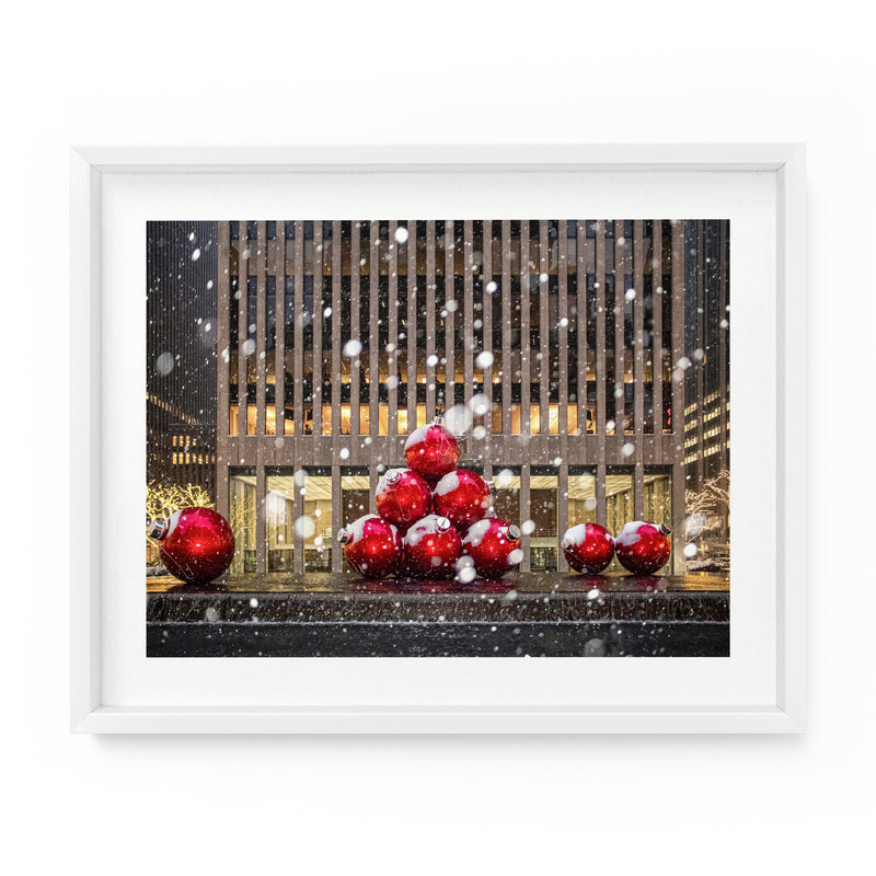 Snowy Christmas Ornaments on Sixth Avenue | Fine Art Photography Print