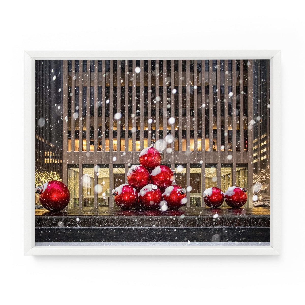 Snowy Christmas Ornaments on Sixth Avenue | Fine Art Photography Print