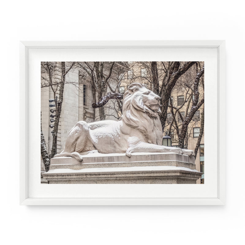 Snowy New York Public Library Lion (Fortitude) | Fine Art Photography Print