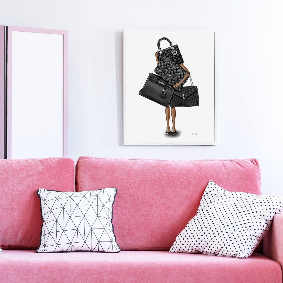 Fashion illustration Fine Art Print - Bag Lover -  dark skin tone