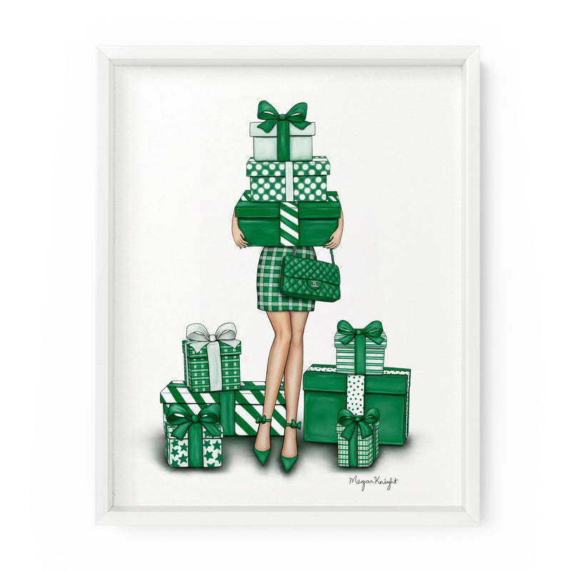 Gifts Galore Gal (Green) | Fashion Illustration Art Print