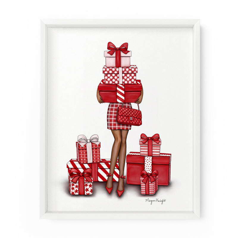 Gifts Galore Gal (Red) | Fashion Illustration Art Print